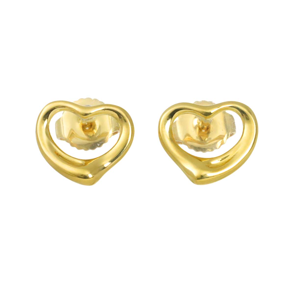 Open Heart Earrings Pierced 18K Yellow Gold 750