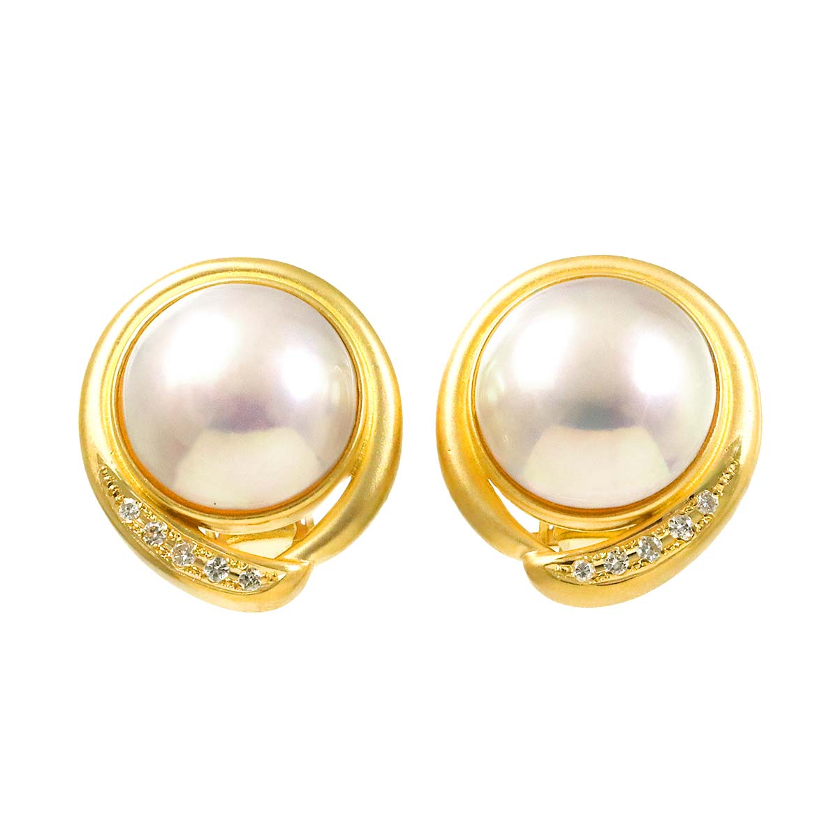 Mabe Pearl Diamond 0.06ctx2 Earrings Clip on 18K YG 750