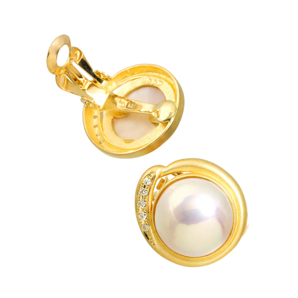 Mabe Pearl Diamond 0.06ctx2 Earrings Clip on 18K YG 750