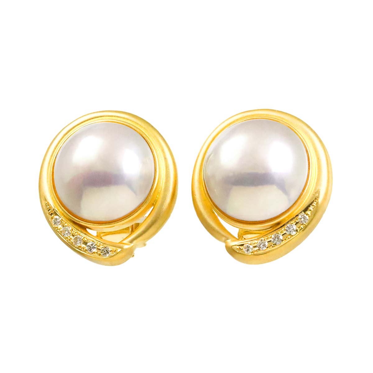 Mabe Pearl Diamond 0.06ctx2 Earrings Clip on 18K YG 750