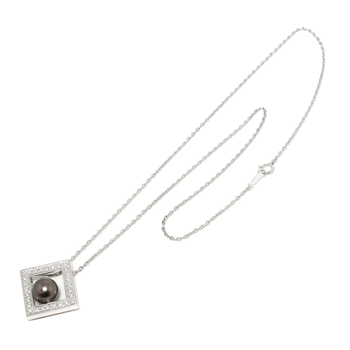 Black Pearl 8.5mm Diamond Necklace 18K White Gold 750