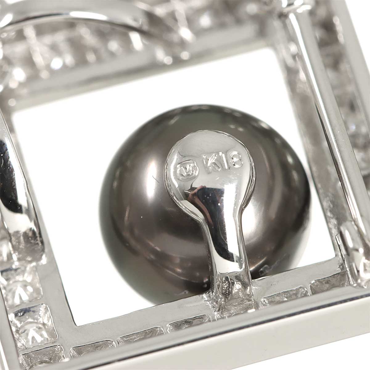 Black Pearl 8.5mm Diamond Necklace 18K White Gold 750