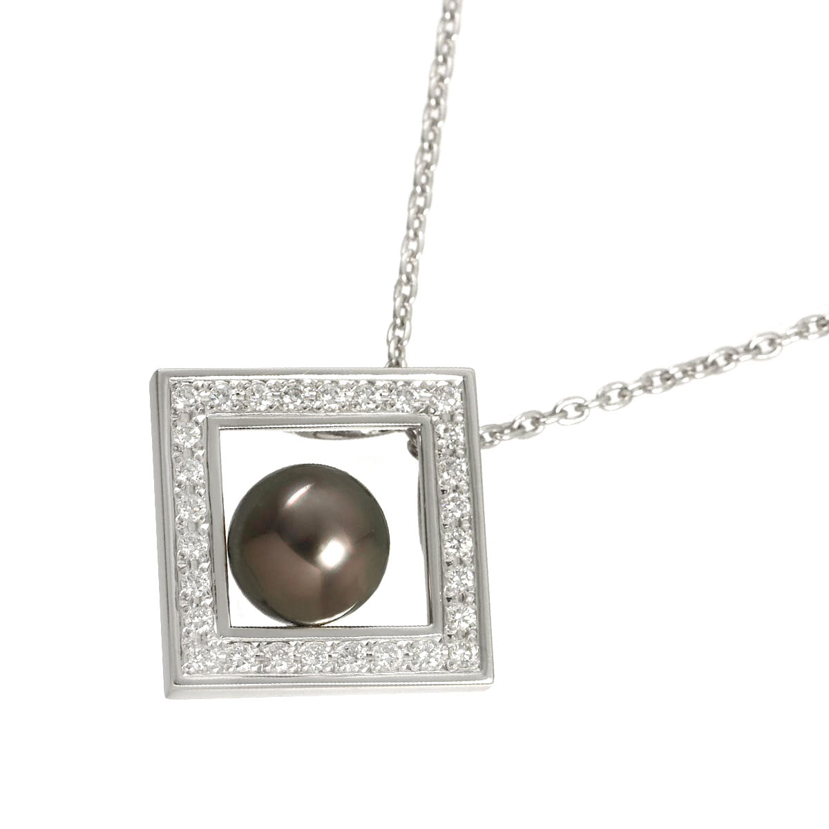 Black Pearl 8.5mm Diamond Necklace 18K White Gold 750