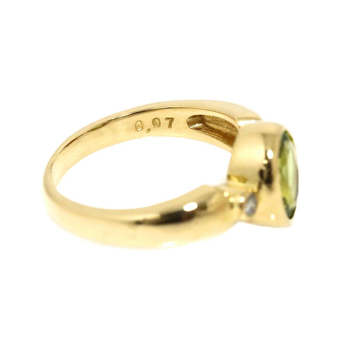 Peridot Diamond 0.07ct Ring 18K YG 750 Size6(US)