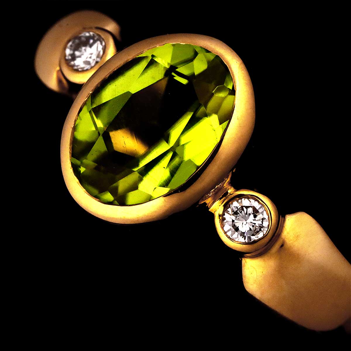 Peridot Diamond 0.07ct Ring 18K YG 750 Size6(US)