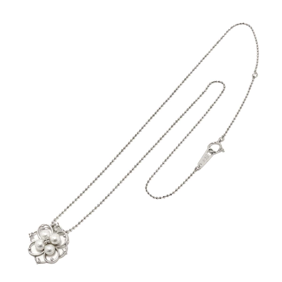 Baby Pearl 4.2-4.0mm Diamond 0.03ct Necklace 18K WG 750