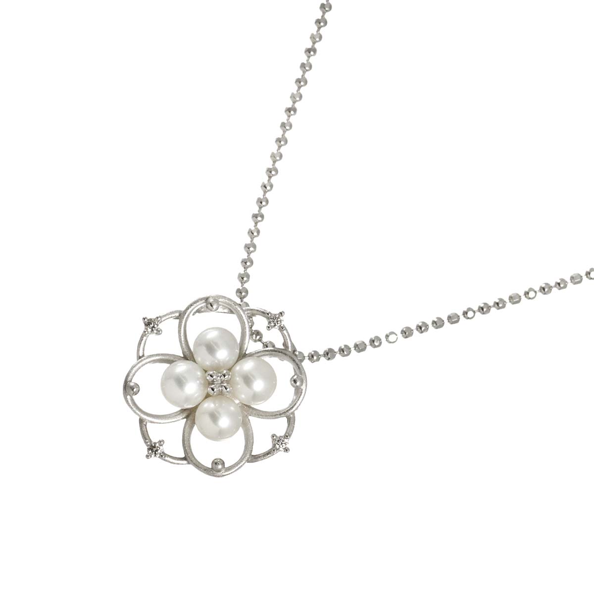 Baby Pearl 4.2-4.0mm Diamond 0.03ct Necklace 18K WG 750