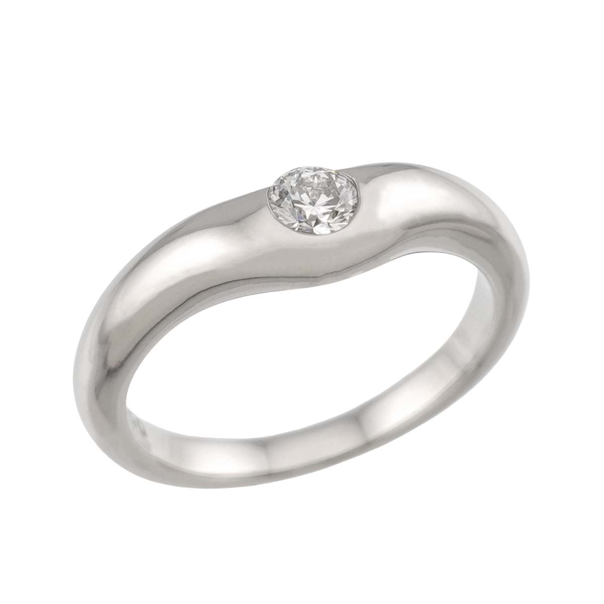 Wide Curved Band Diamond 1P Ring Pt Size5.25(US)