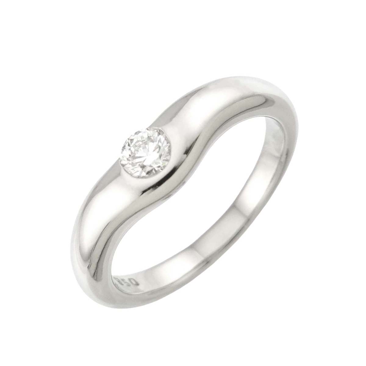 Wide Curved Band Diamond 1P Ring Pt Size5.25(US)