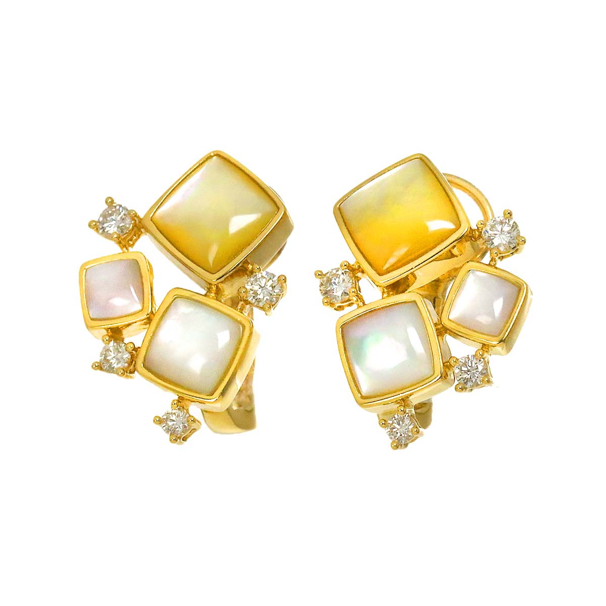 MOP Diamond 0.14ctx2  Earrings Pierced clip on 18K YG