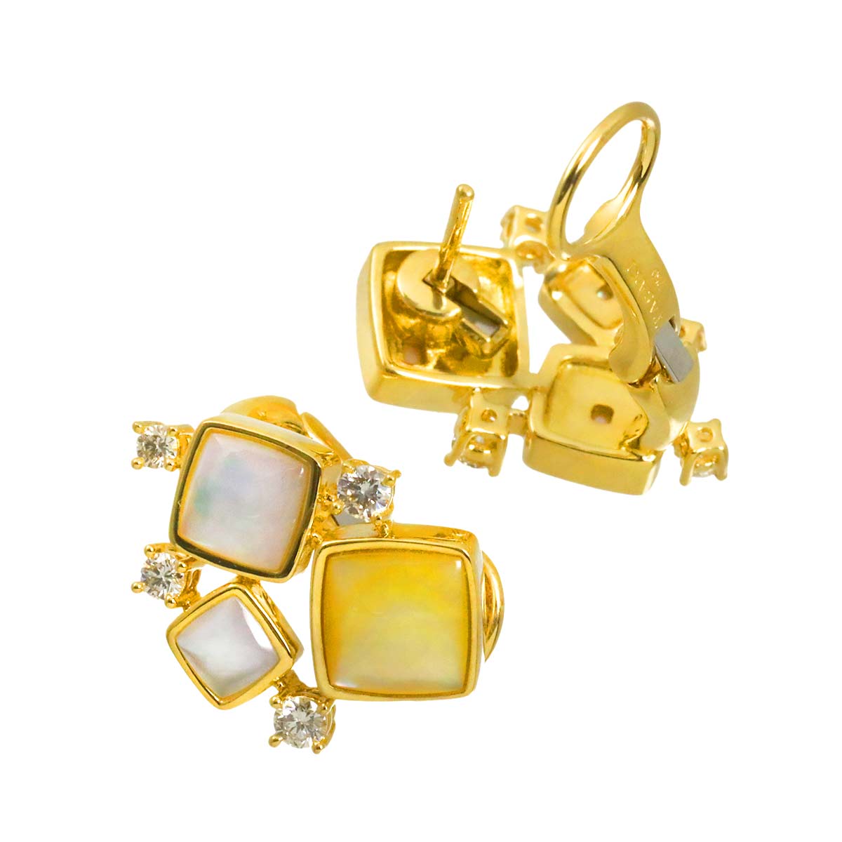 MOP Diamond 0.14ctx2  Earrings Pierced clip on 18K YG