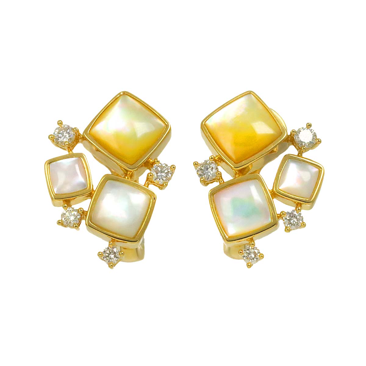 MOP Diamond 0.14ctx2  Earrings Pierced clip on 18K YG