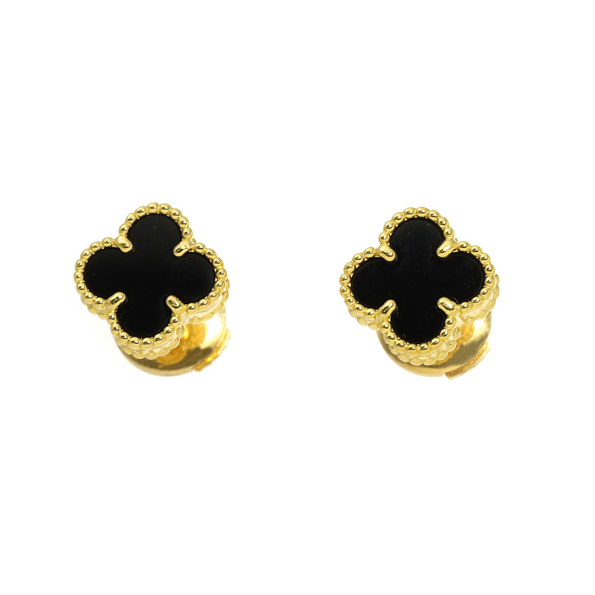 Sweet Alhambra Onyx Earrings Pierced 18K YG 750