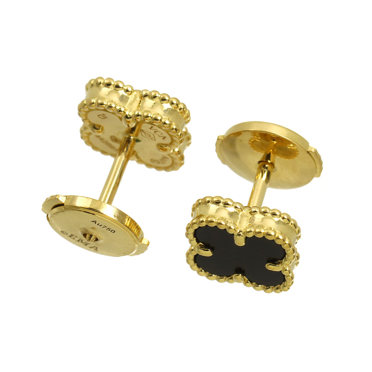 Sweet Alhambra Onyx Earrings Pierced 18K YG 750
