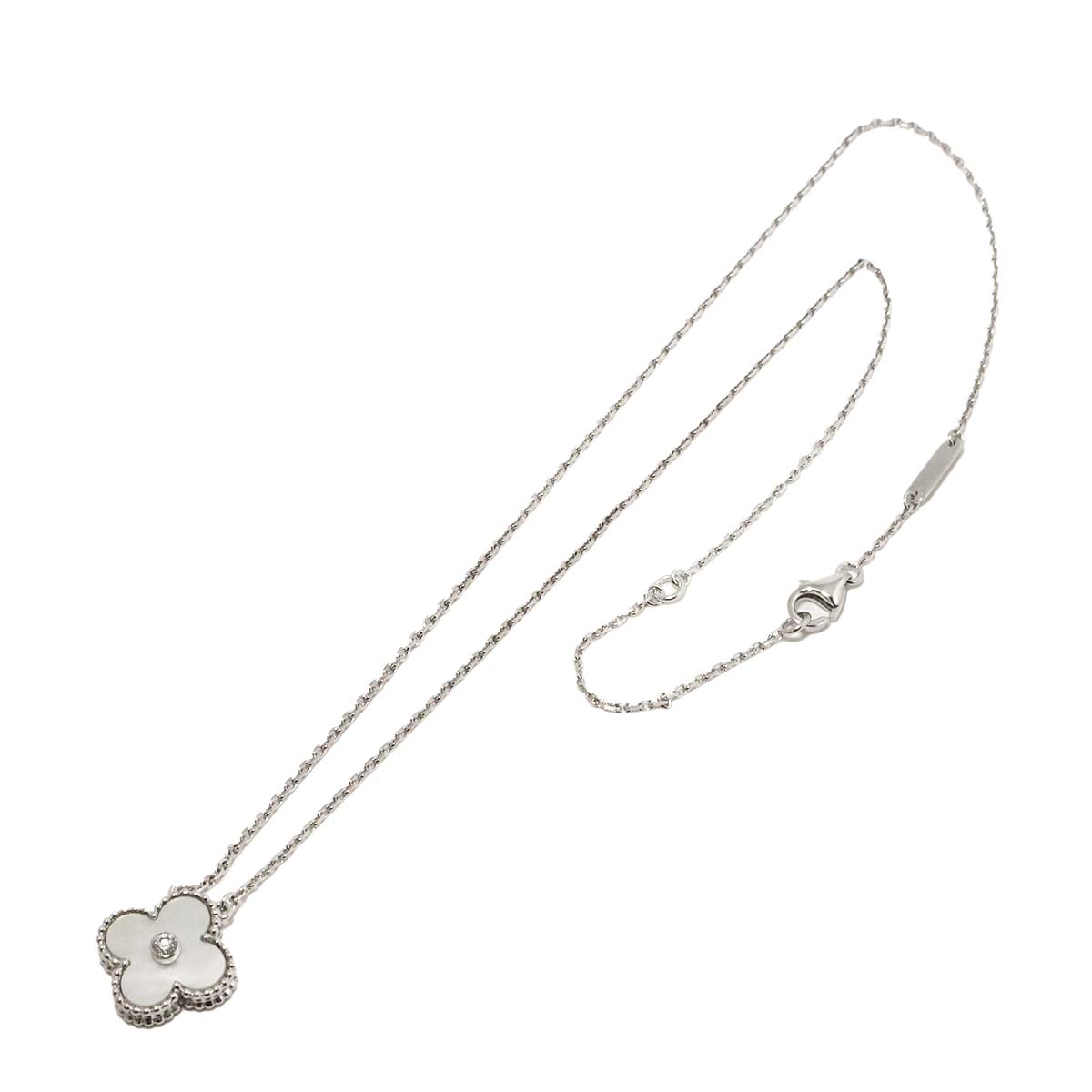 Vintage Alhambra MOP Diamond Necklace 18K WG 750