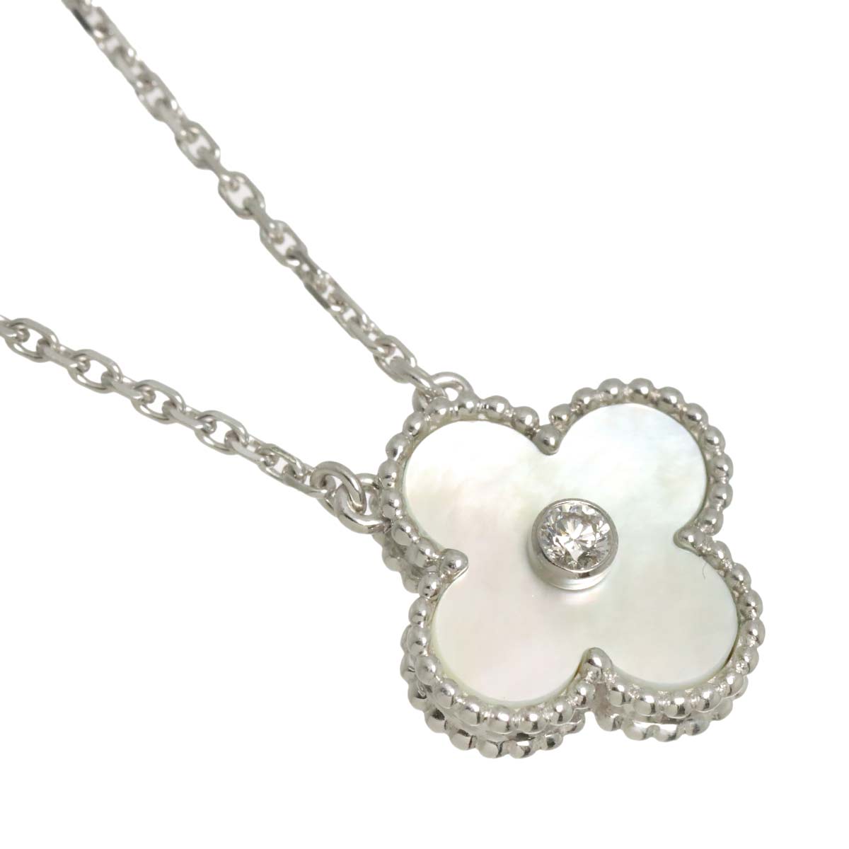 Vintage Alhambra MOP Diamond Necklace 18K WG 750