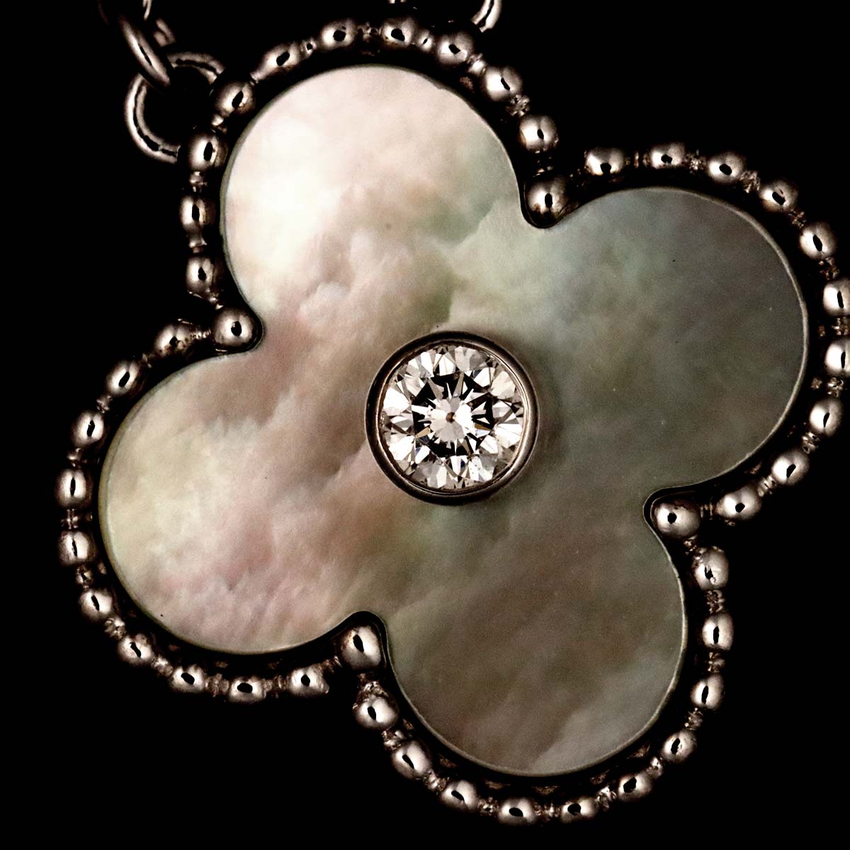 Vintage Alhambra MOP Diamond Necklace 18K WG 750