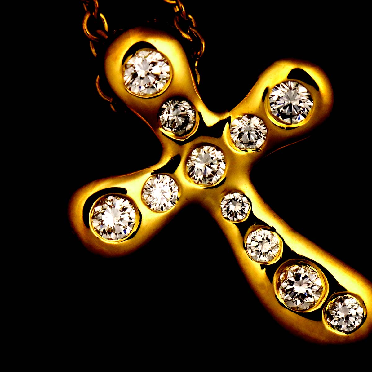 Dots Cross Diamond Necklace 18K YG 750