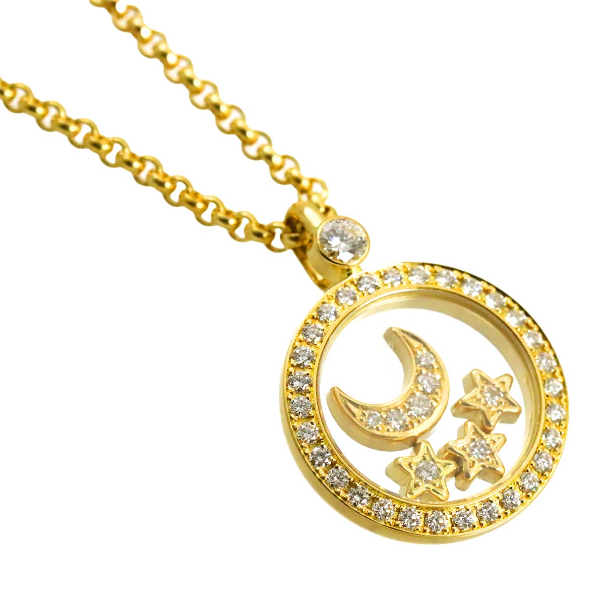 Happy Diamond Moon and Stars Necklace 18K YG 750