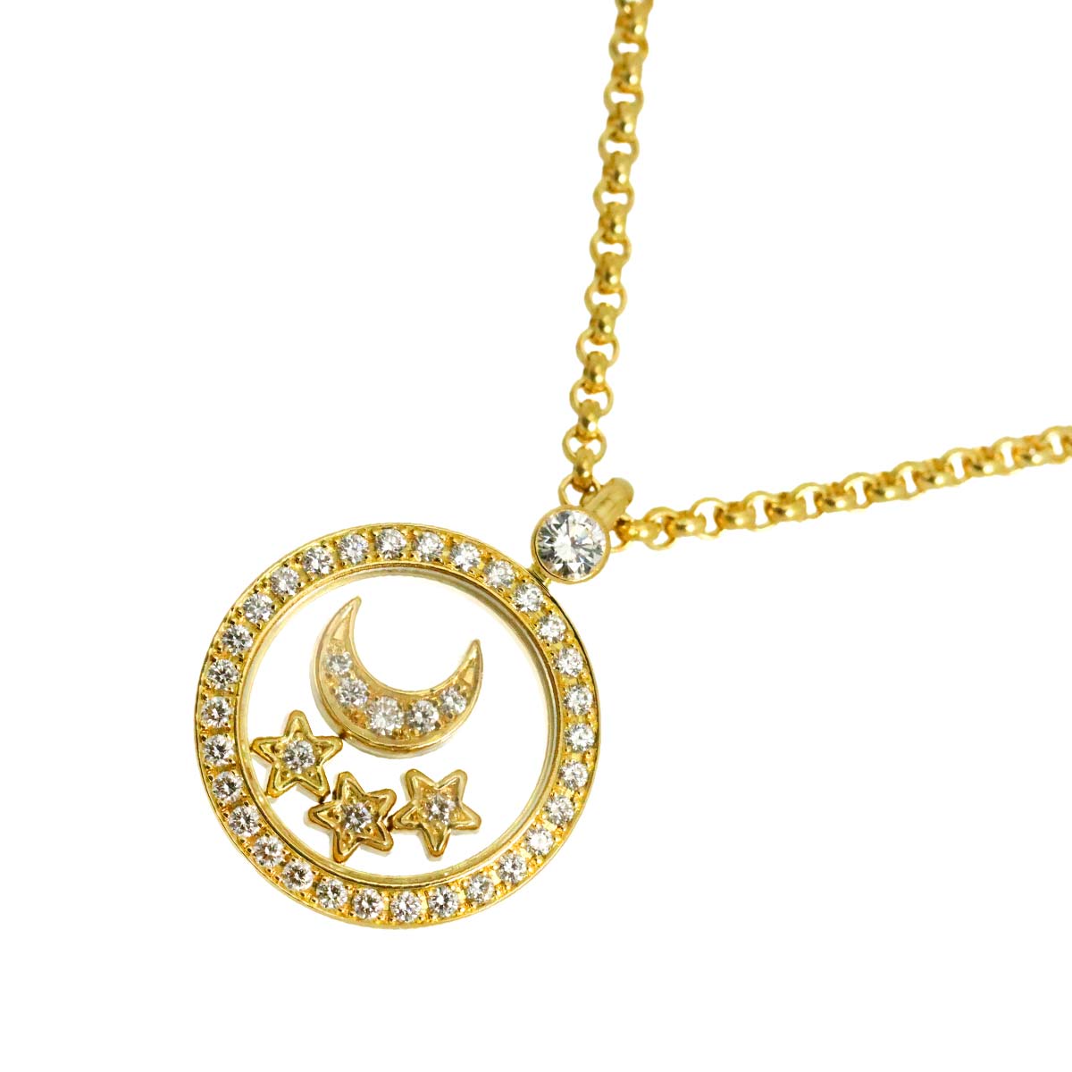 Happy Diamond Moon and Stars Necklace 18K YG 750