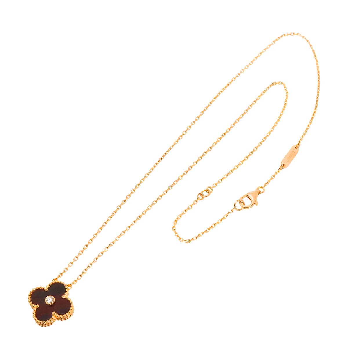 Van Cleef Arpels Vintage Alhambra Wood Diamond Necklace 18K PG 750