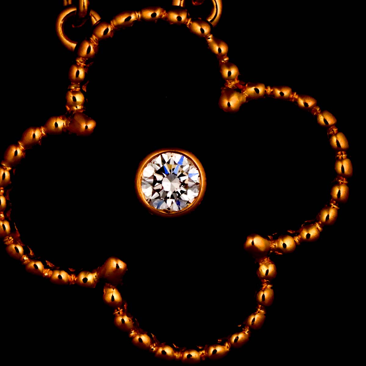 Van Cleef Arpels Vintage Alhambra Wood Diamond Necklace 18K PG 750