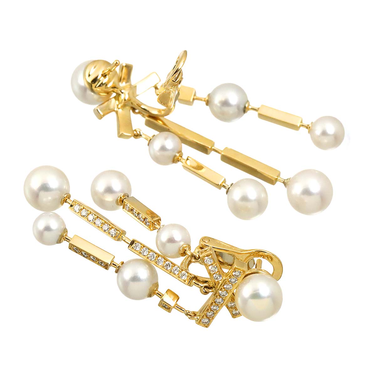 Akoya Pearl 7.0-5.0mm Diamond Earrings Pierced 18K Yellow Gold