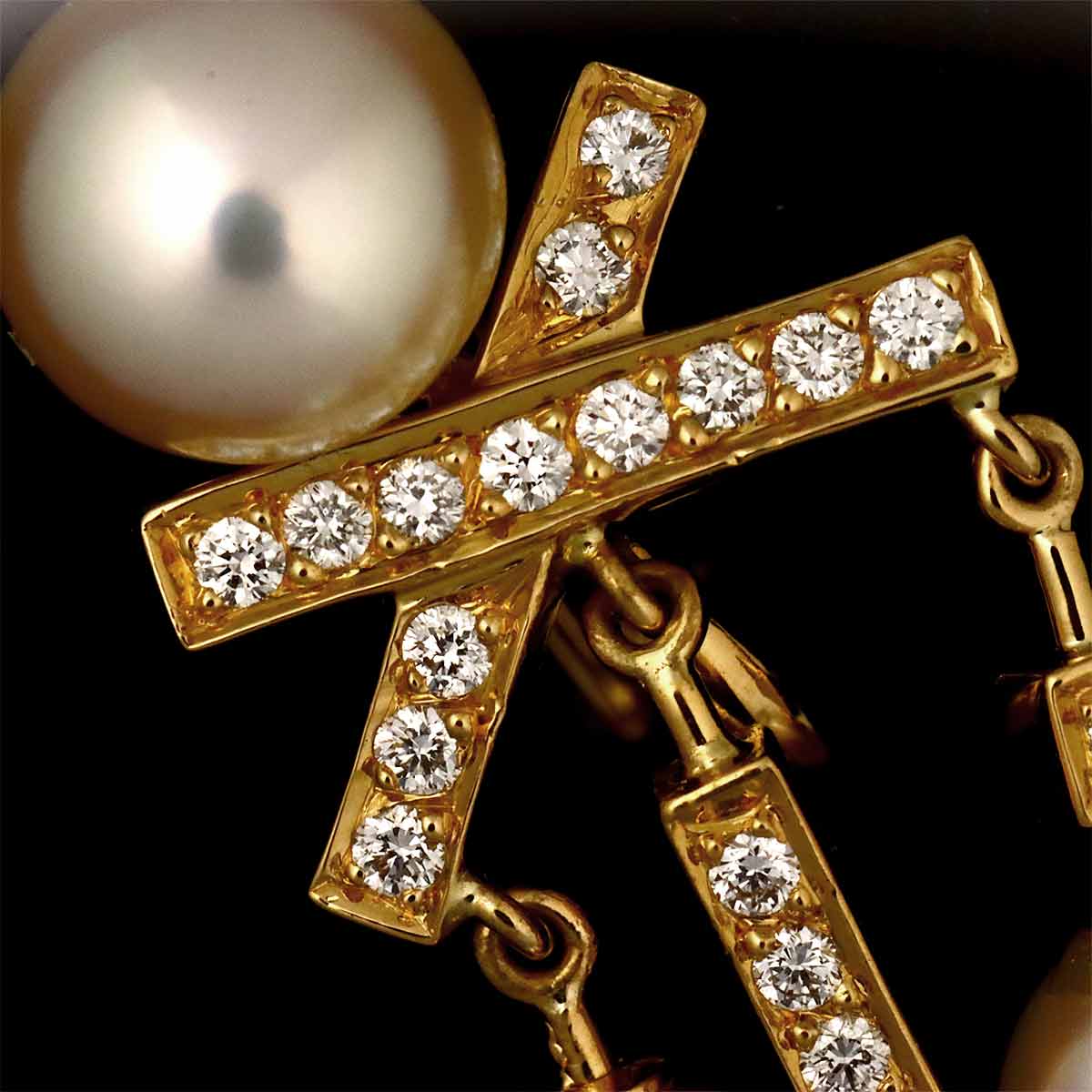 Akoya Pearl 7.0-5.0mm Diamond Earrings Pierced 18K Yellow Gold