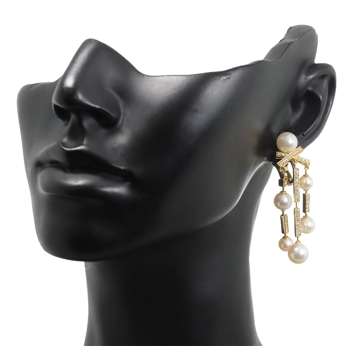 Akoya Pearl 7.0-5.0mm Diamond Earrings Pierced 18K Yellow Gold