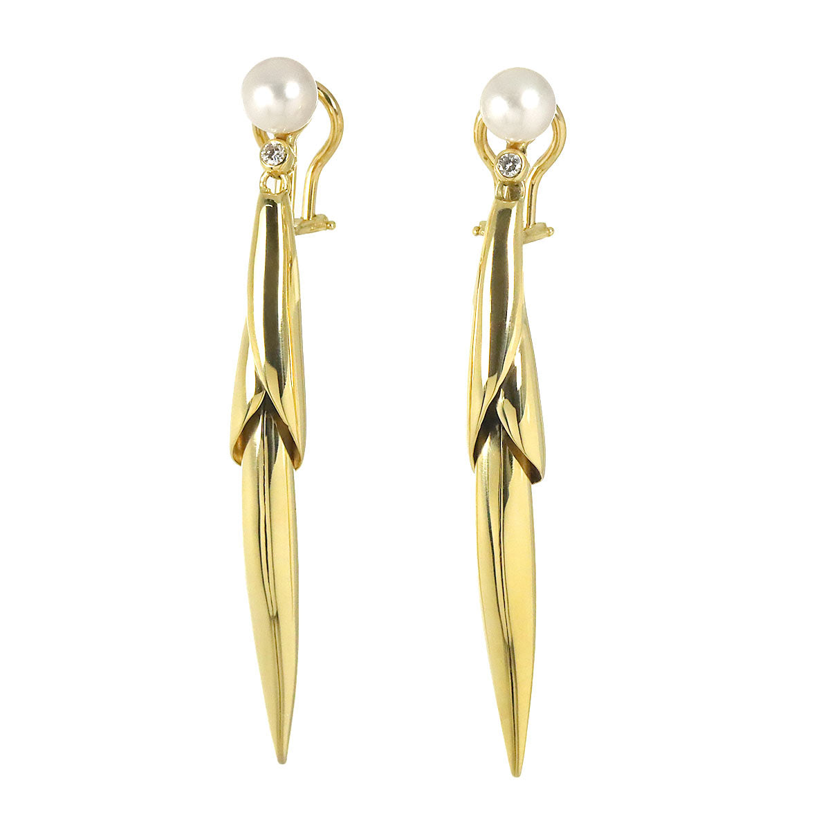Akoya Pearl 7.4-7.2mm Earrings Clip on 18K Yellow Gold 750