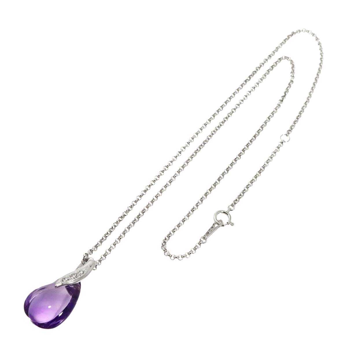 Amethyst Diamond 0.04ct Necklace 18K White Gold 750