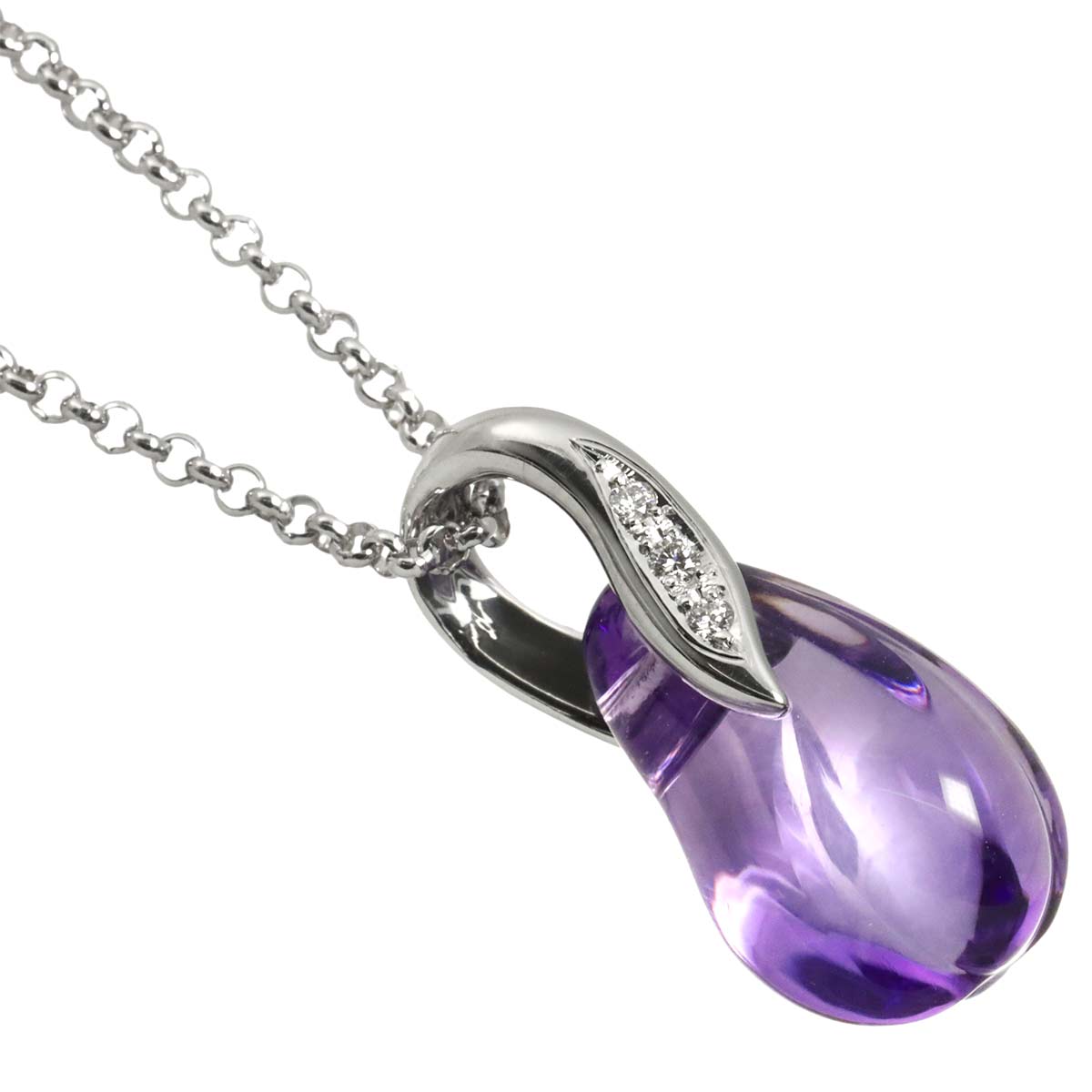 Amethyst Diamond 0.04ct Necklace 18K White Gold 750