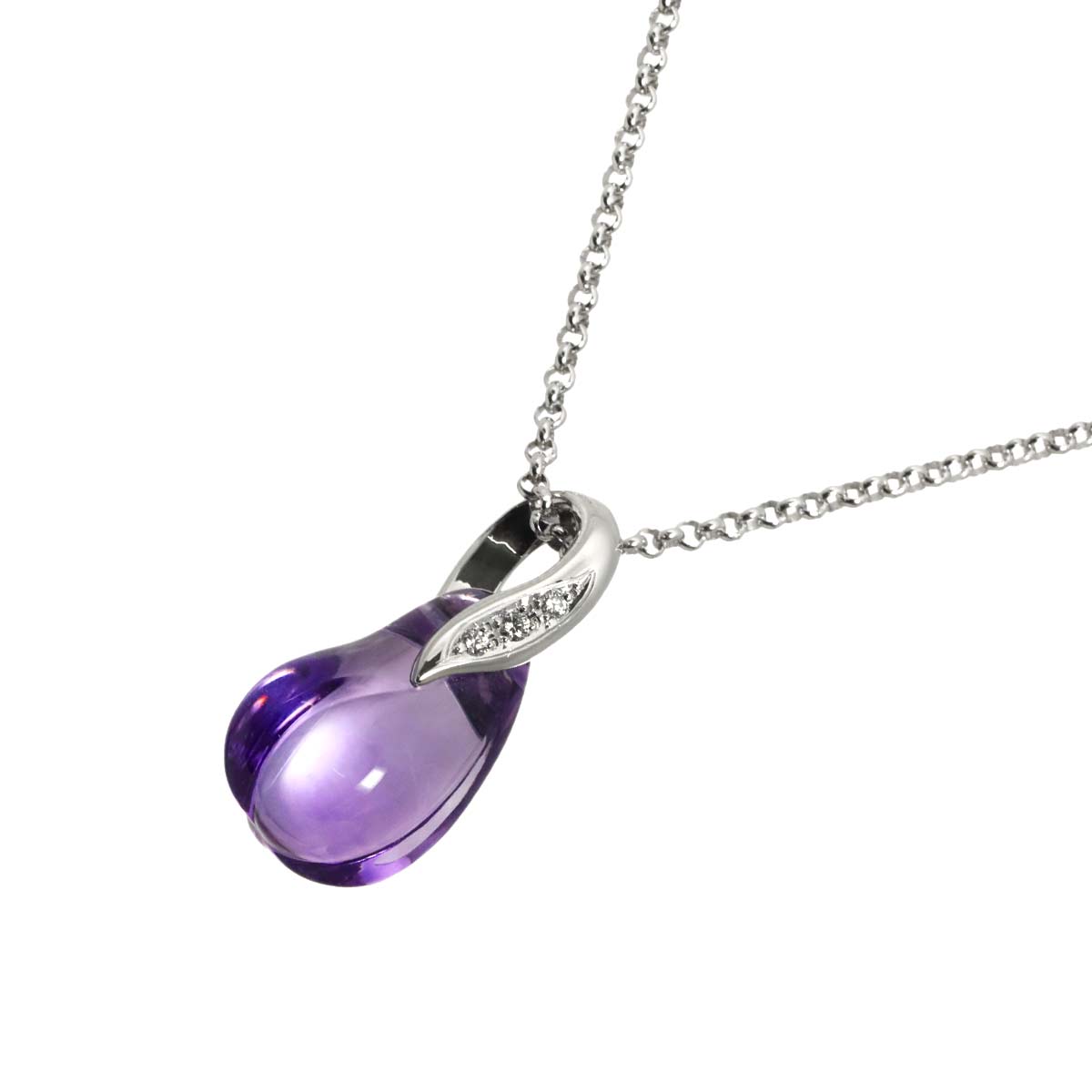 Amethyst Diamond 0.04ct Necklace 18K White Gold 750