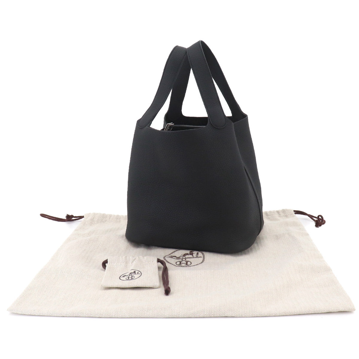 Picotin Lock MM Hand Bag Taurillon Clemence Black Purse