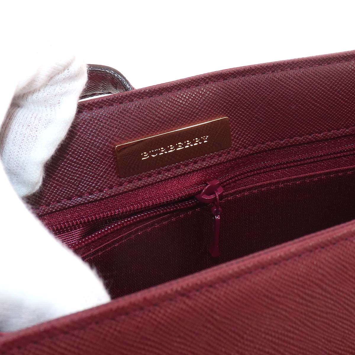 Plaid Hand Bag Canvas Leather Beige Bordeaux Purse