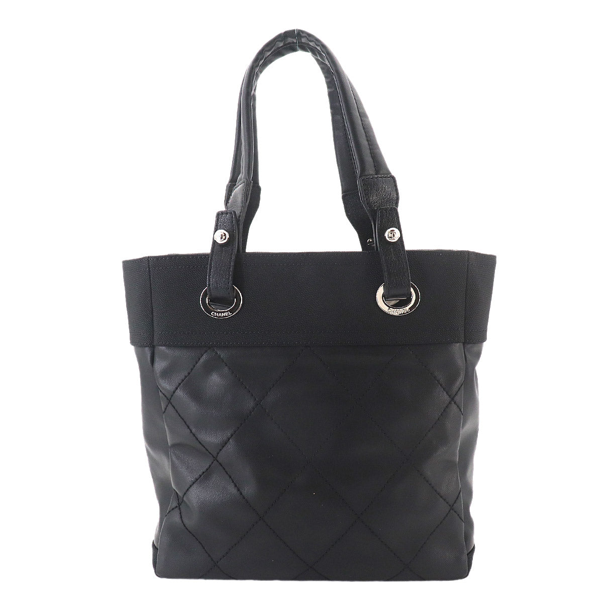 Paris Biarritz PM Tote Bag PVC Nylon Leather Black A34208 Purse