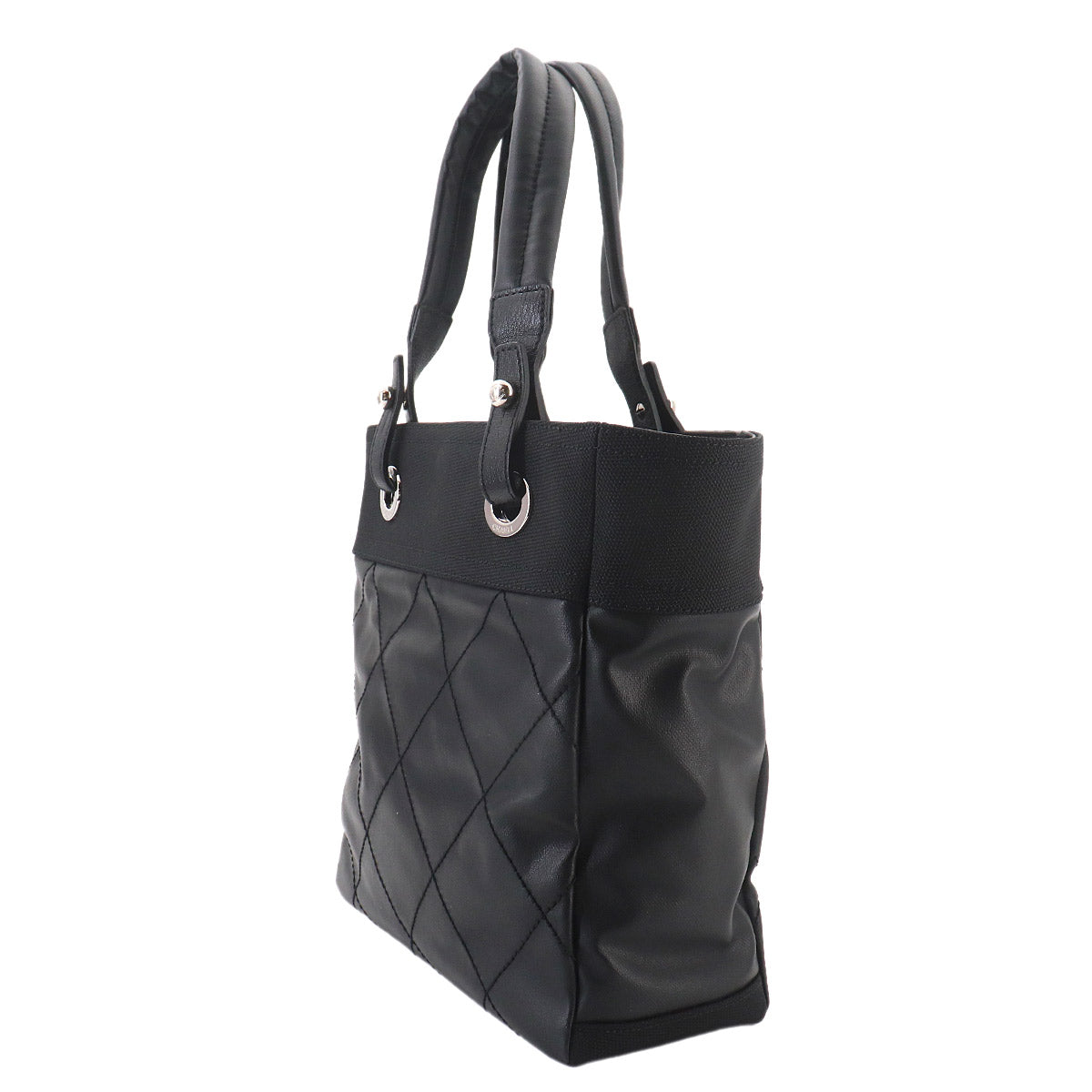 Paris Biarritz PM Tote Bag PVC Nylon Leather Black A34208 Purse