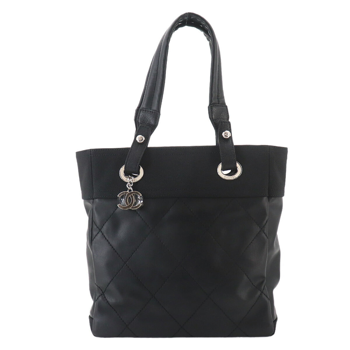 Paris Biarritz PM Tote Bag PVC Nylon Leather Black A34208 Purse