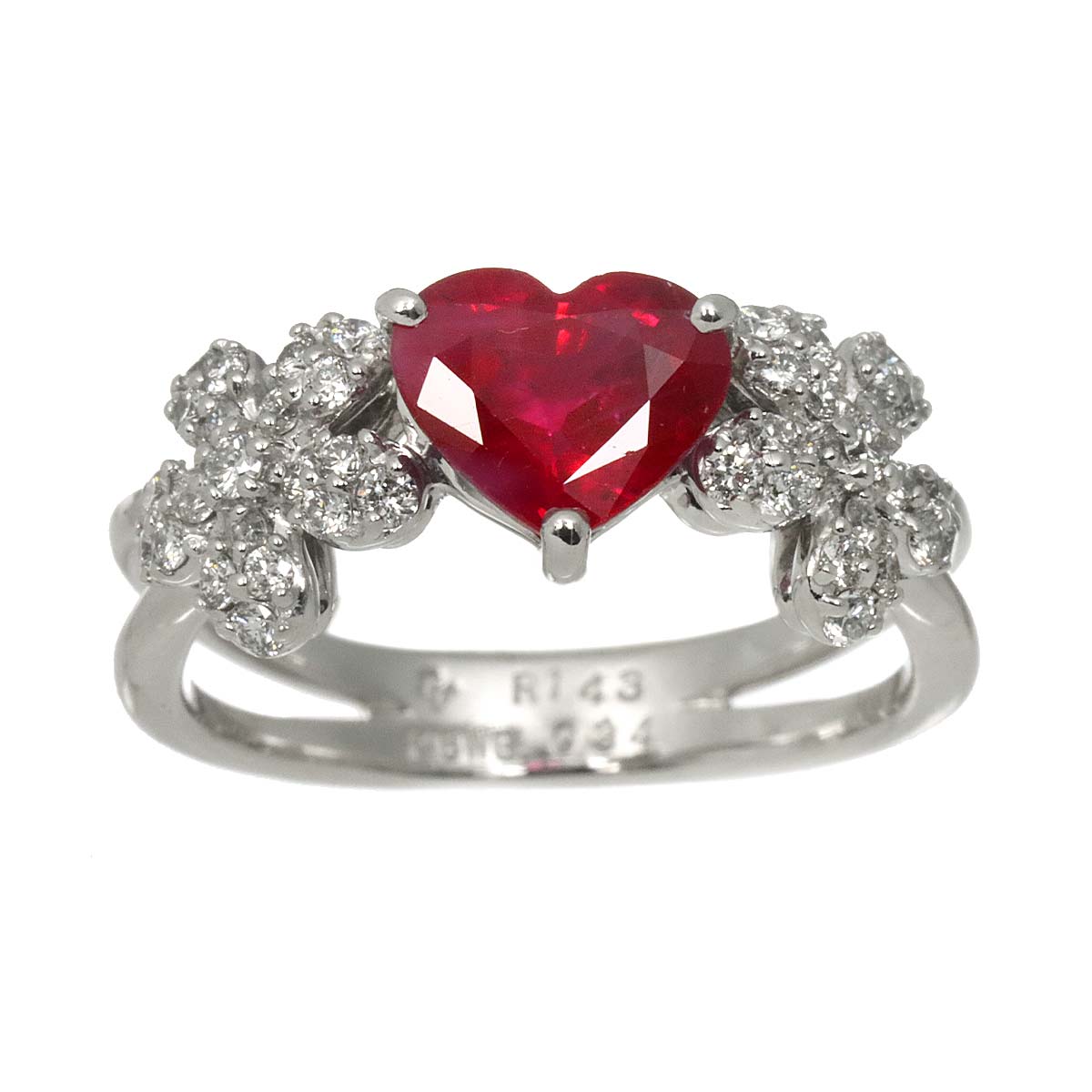 Ruby 1.43ct Diamond Ring 18K WG 750 Size5.5-5.75(US)