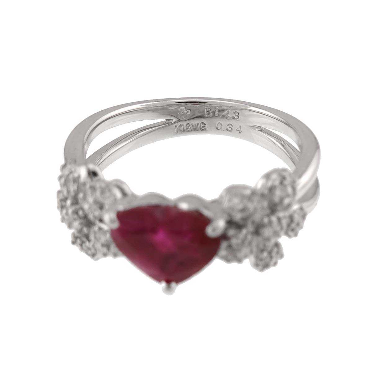 Ruby 1.43ct Diamond Ring 18K WG 750 Size5.5-5.75(US)