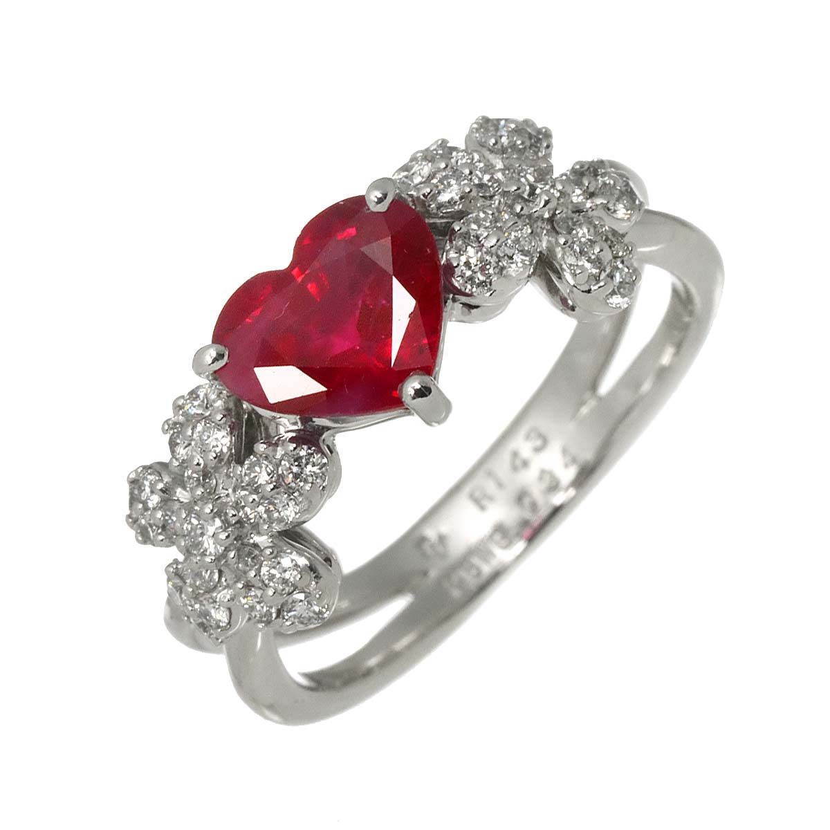 Ruby 1.43ct Diamond Ring 18K WG 750 Size5.5-5.75(US)