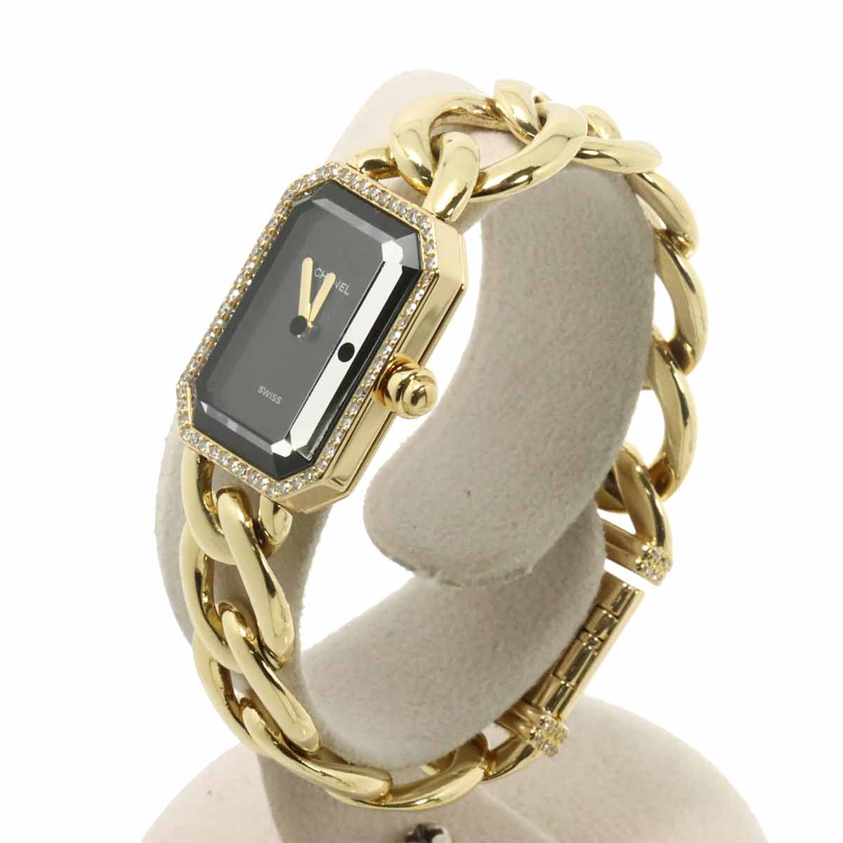 Premiere L H0113 Bezel Diamond 750 YG Quartz Black Dial Ladies