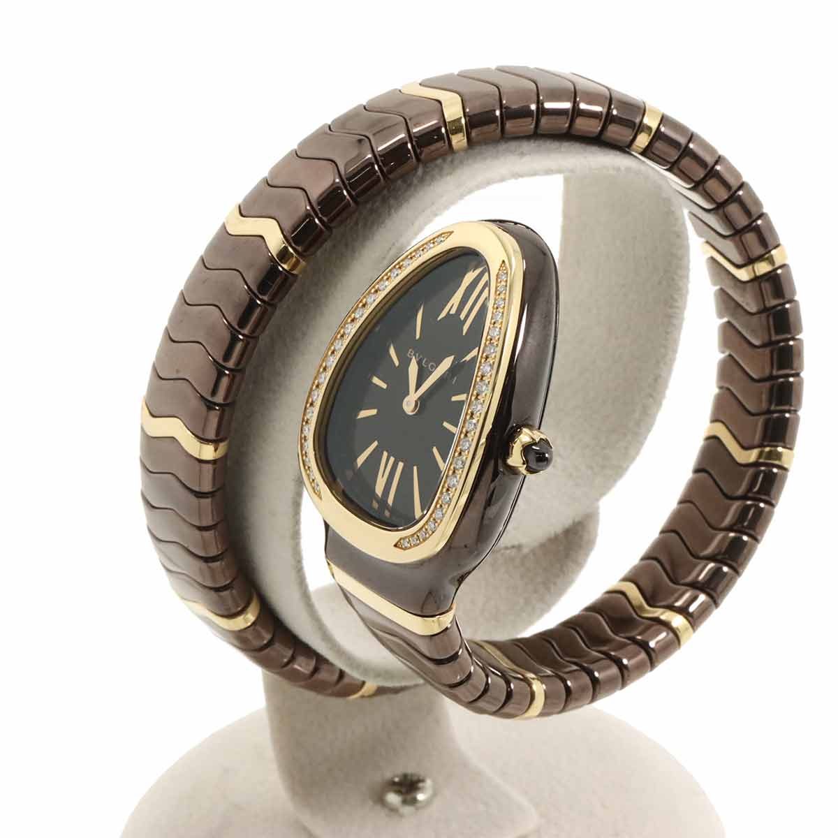 Serpenti SPC35BG Quartz K18PG Ceramic Ladies Watch