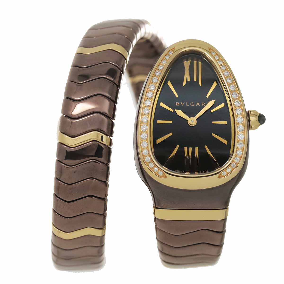 Serpenti SPC35BG Quartz K18PG Ceramic Ladies Watch
