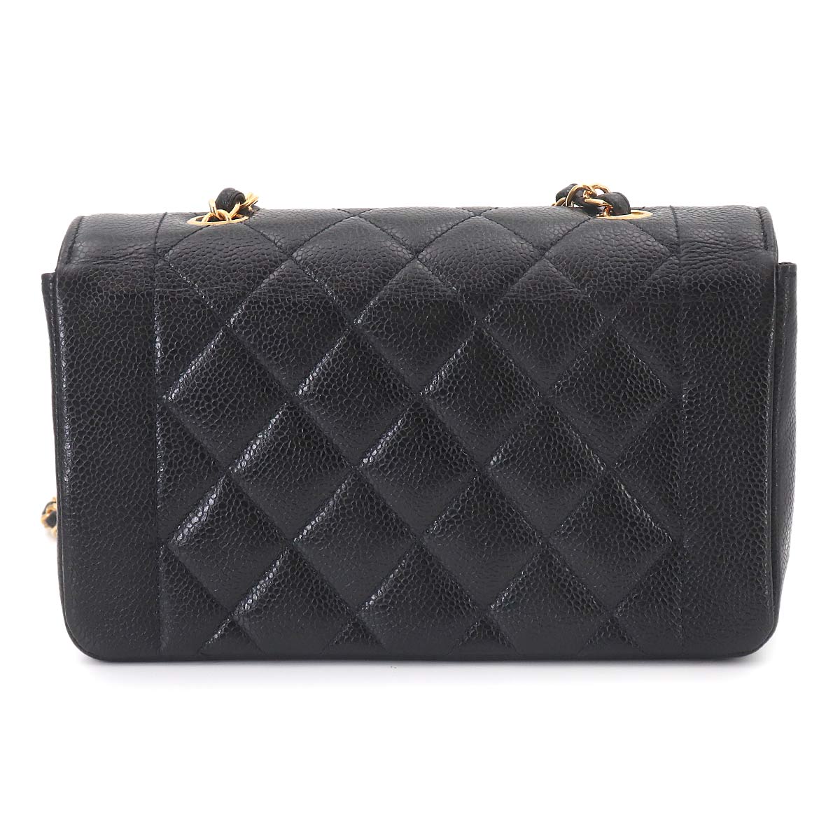 Diana Matelasse 22 Chain Shoulder Bag Leather Black