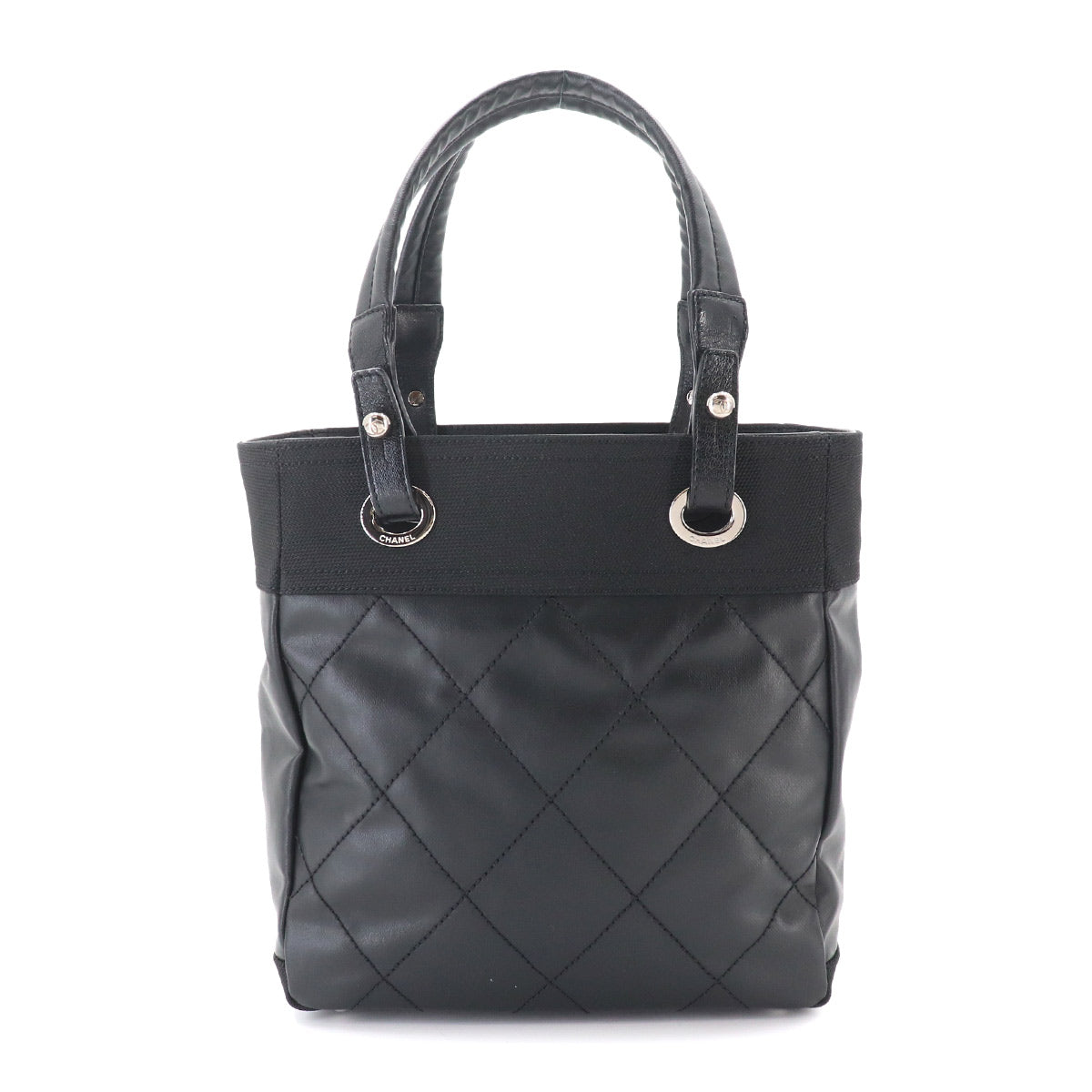 Paris Biarritz PM Tote Bag PVC Nylon Leather Black A34208 Purse
