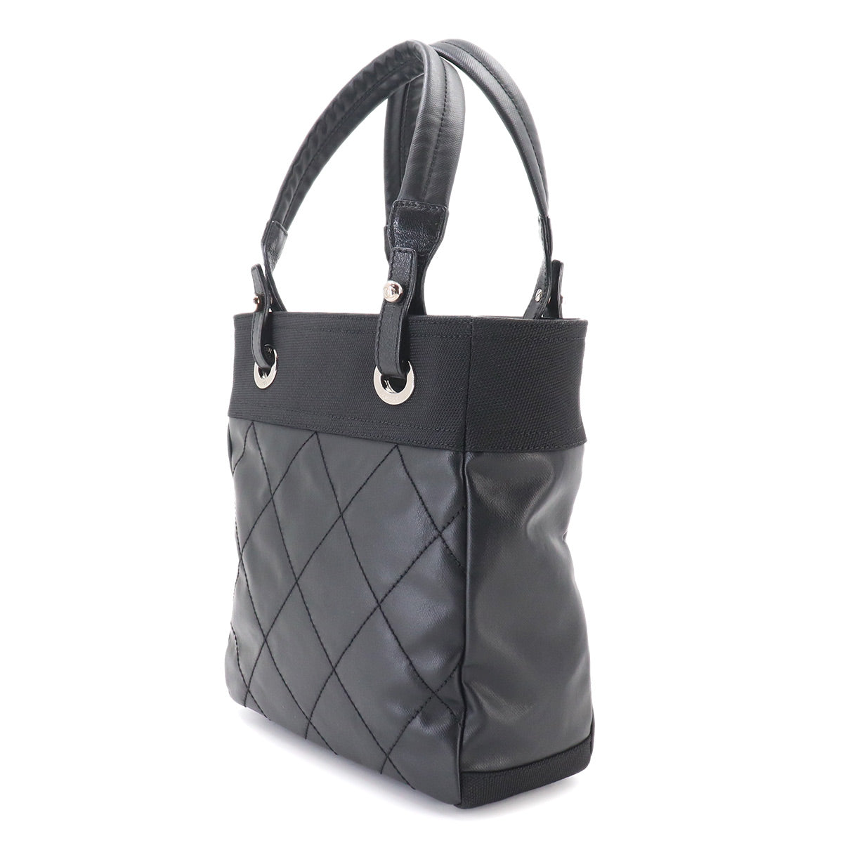 Paris Biarritz PM Tote Bag PVC Nylon Leather Black A34208 Purse