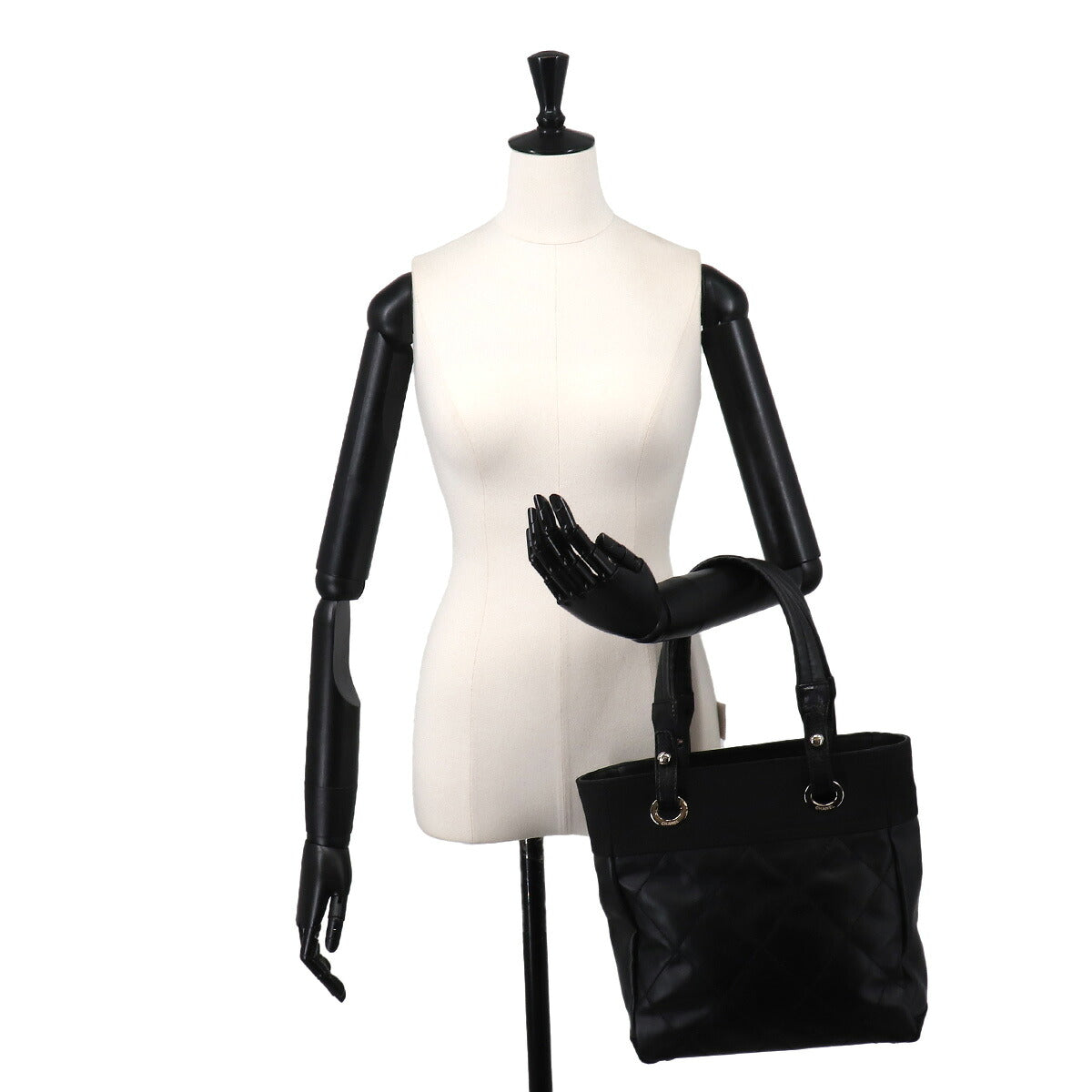 Paris Biarritz PM Tote Bag PVC Nylon Leather Black A34208 Purse