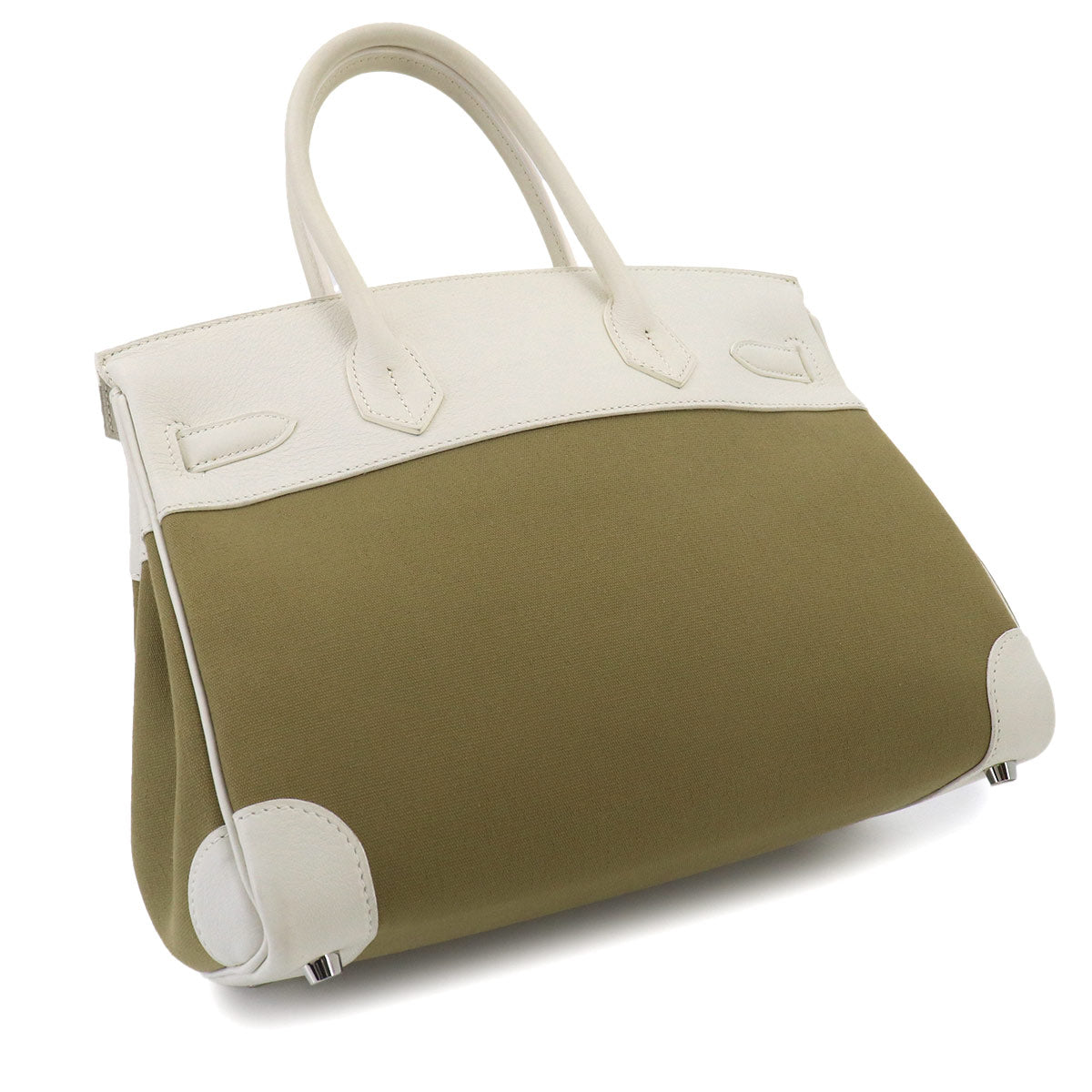 Birkin 30 Hand Bag Toile Officier Swift Khaki White