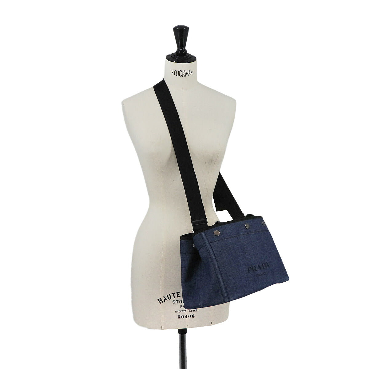 2way Hand Shoulder Bag Denim Leather Blue Black 1BG311 Purse